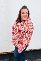 Fall For You Rust & Burgundy Aztec Half Zip High Neck Hoodie Haptics