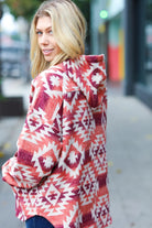 Fall For You Rust & Burgundy Aztec Half Zip High Neck Hoodie Haptics