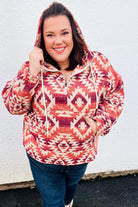 Fall For You Rust & Burgundy Aztec Half Zip High Neck Hoodie Haptics