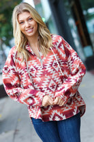 Fall For You Rust & Burgundy Aztec Half Zip High Neck Hoodie Haptics