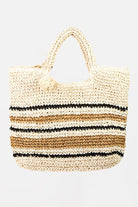 Fame Striped Straw Braided Tote Bag Trendsi