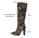 Fashionella Plus Size Military Design Autumn Winter High Chunky Heels Knee High Women Boots Fashionella