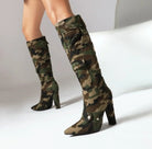 Fashionella Plus Size Military Design Autumn Winter High Chunky Heels Knee High Women Boots Fashionella