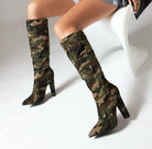 Fashionella Plus Size Military Design Autumn Winter High Chunky Heels Knee High Women Boots Fashionella