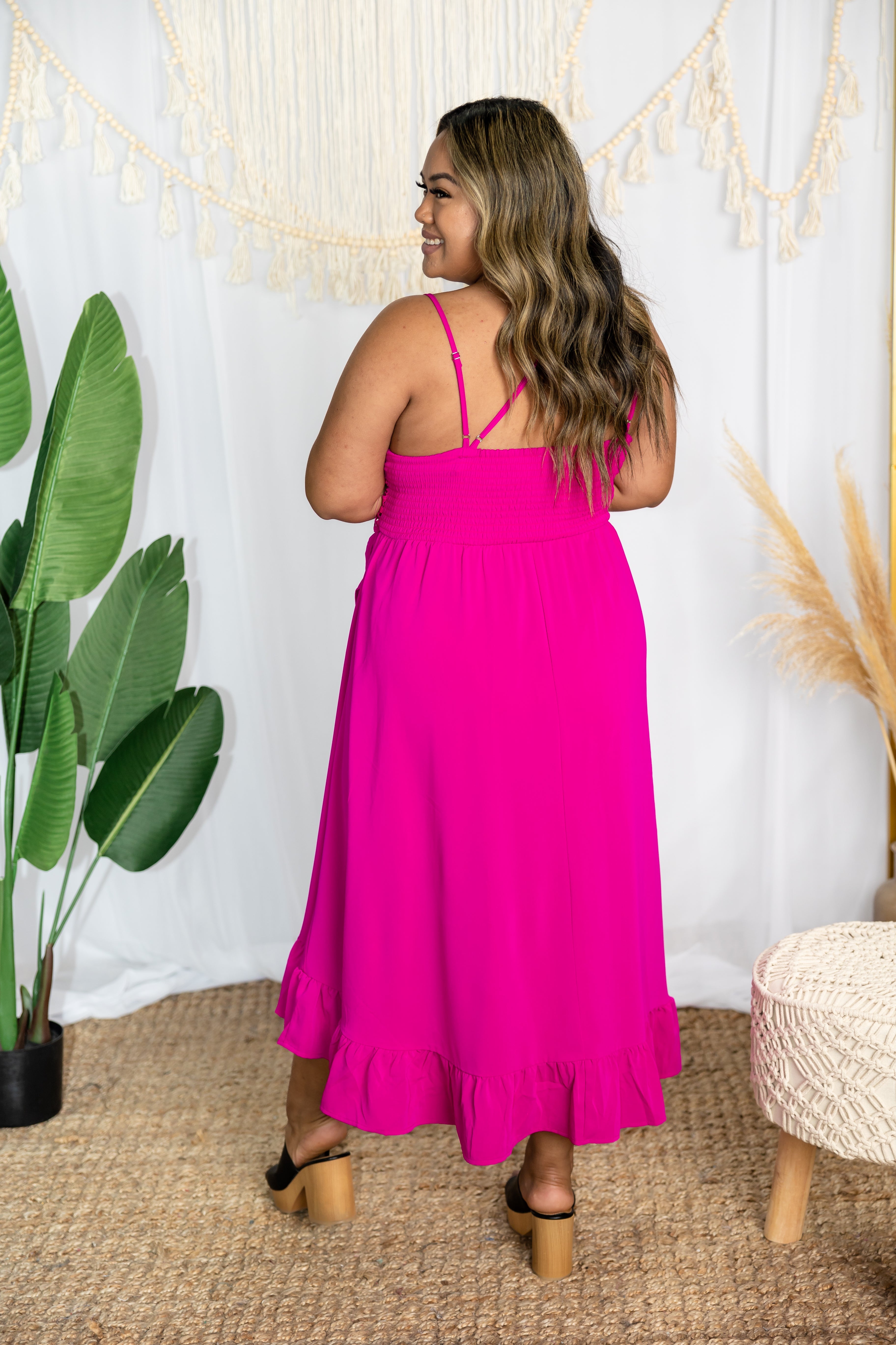 Feminine Touch Midi Dress - Fuchsia Boutique Simplified