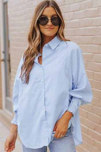 Fernanda Lantern Sleeve Shirt |  Pastel-Blue-XL |  Casual Chic Boutique