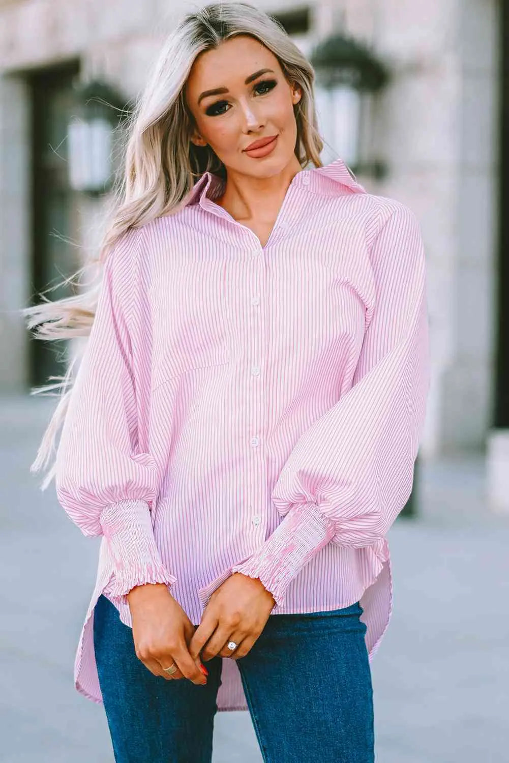 Fernanda Lantern Sleeve Shirt |  Blush-Pink-XL |  Casual Chic Boutique