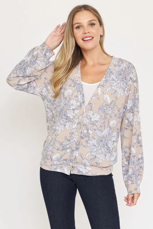 Floral Button Drop Shoulder Cardigan EG fashion