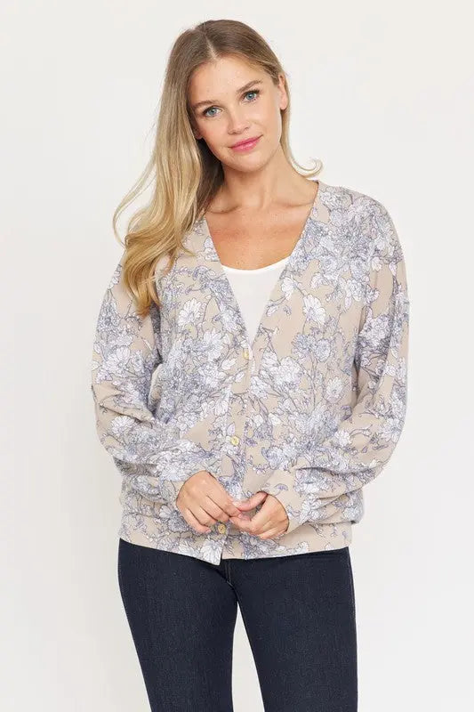 Floral Button Drop Shoulder Cardigan EG fashion