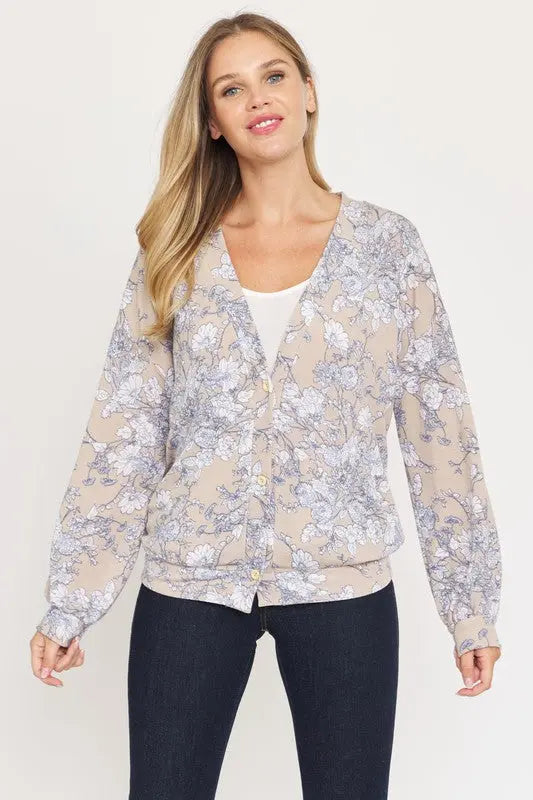 Floral Button Drop Shoulder Cardigan EG fashion