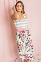 Floral Stripe Band Midi Dress EG fashion