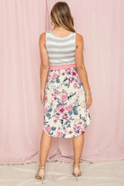 Floral Stripe Band Midi Dress EG fashion