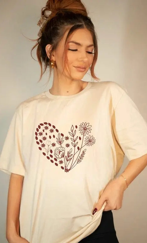 Floral Wildflower Heart Graphic Tee Ocean and 7th