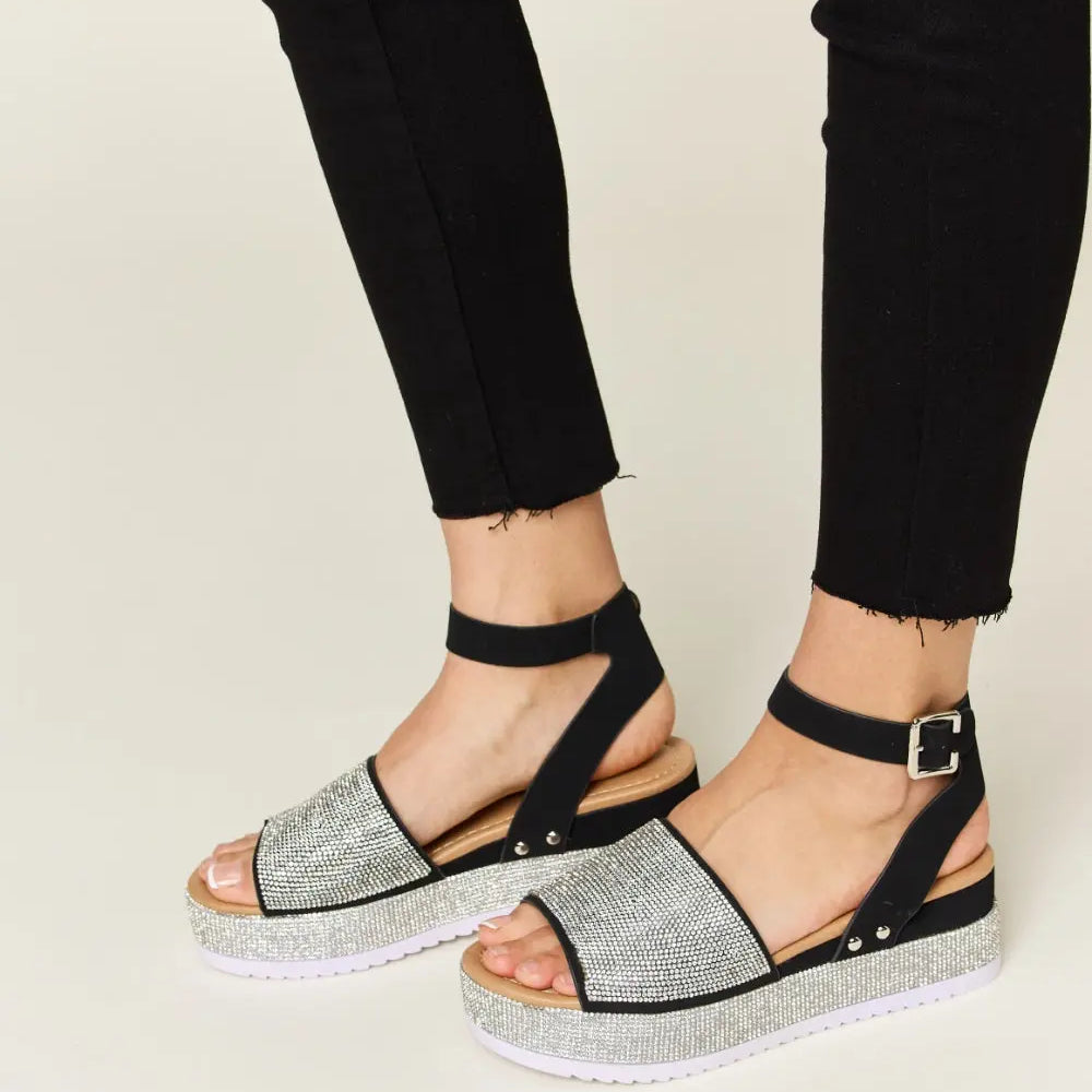 Forever Link Rhinestone Buckle Strappy Wedge Sandals Trendsi