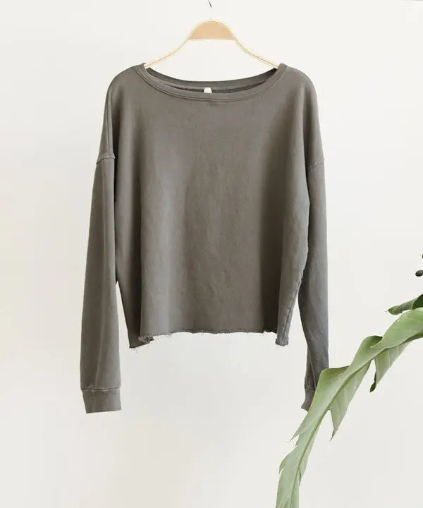 GARMENT DYE FRENCH TERRY CROP LONG SLEEVE Fabina