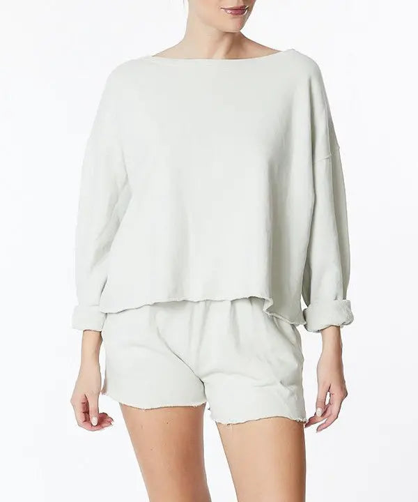 GARMENT DYE FRENCH TERRY CROP LONG SLEEVE Fabina