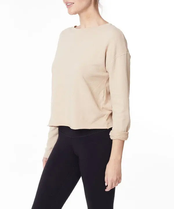 GARMENT DYE FRENCH TERRY CROP LONG SLEEVE Fabina