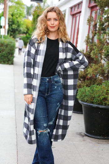 Get To Know You Black Buffalo Plaid Hacci Cardigan Haptics