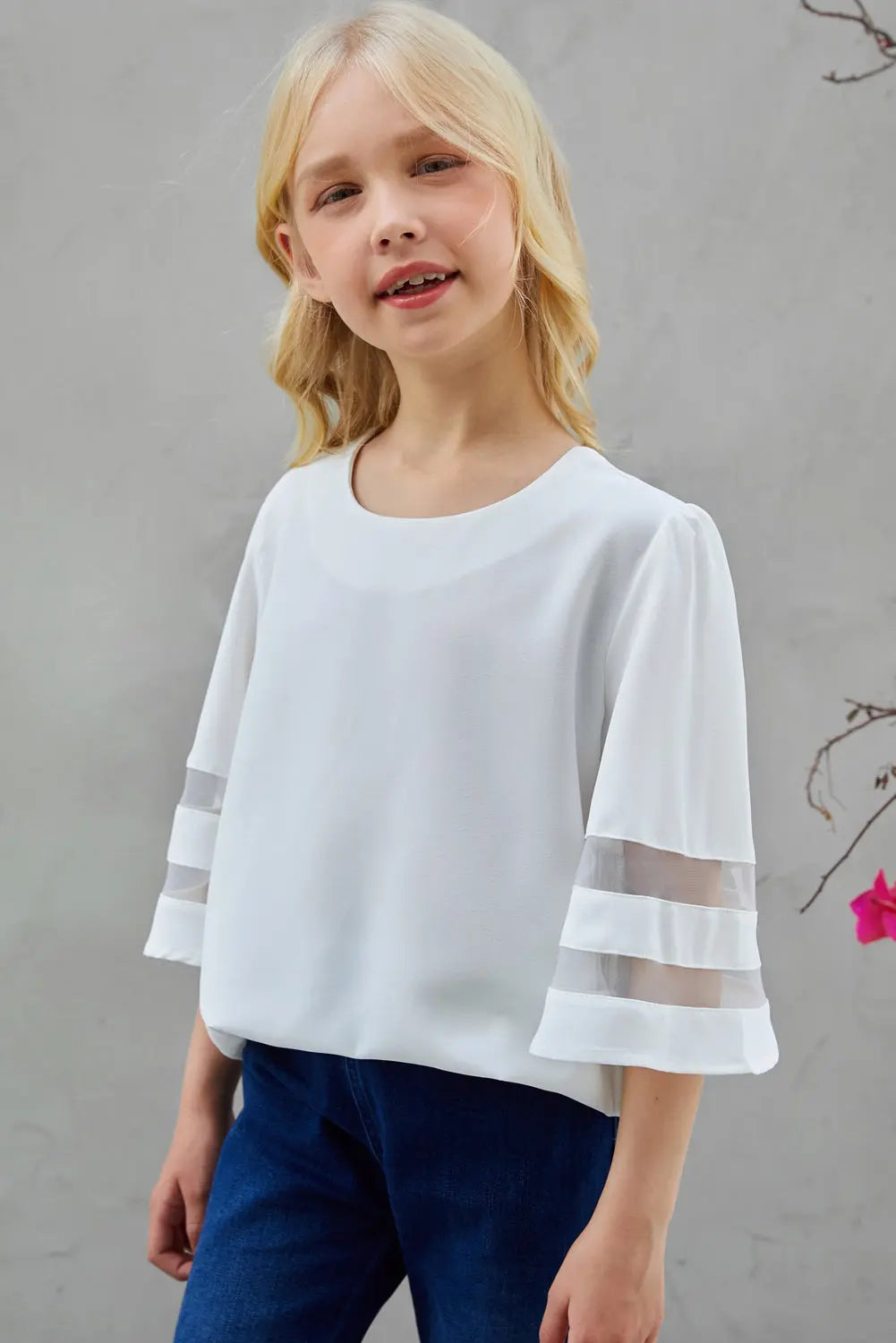 Girls Sheer Striped Flare Sleeve Tee Shirt Trendsi