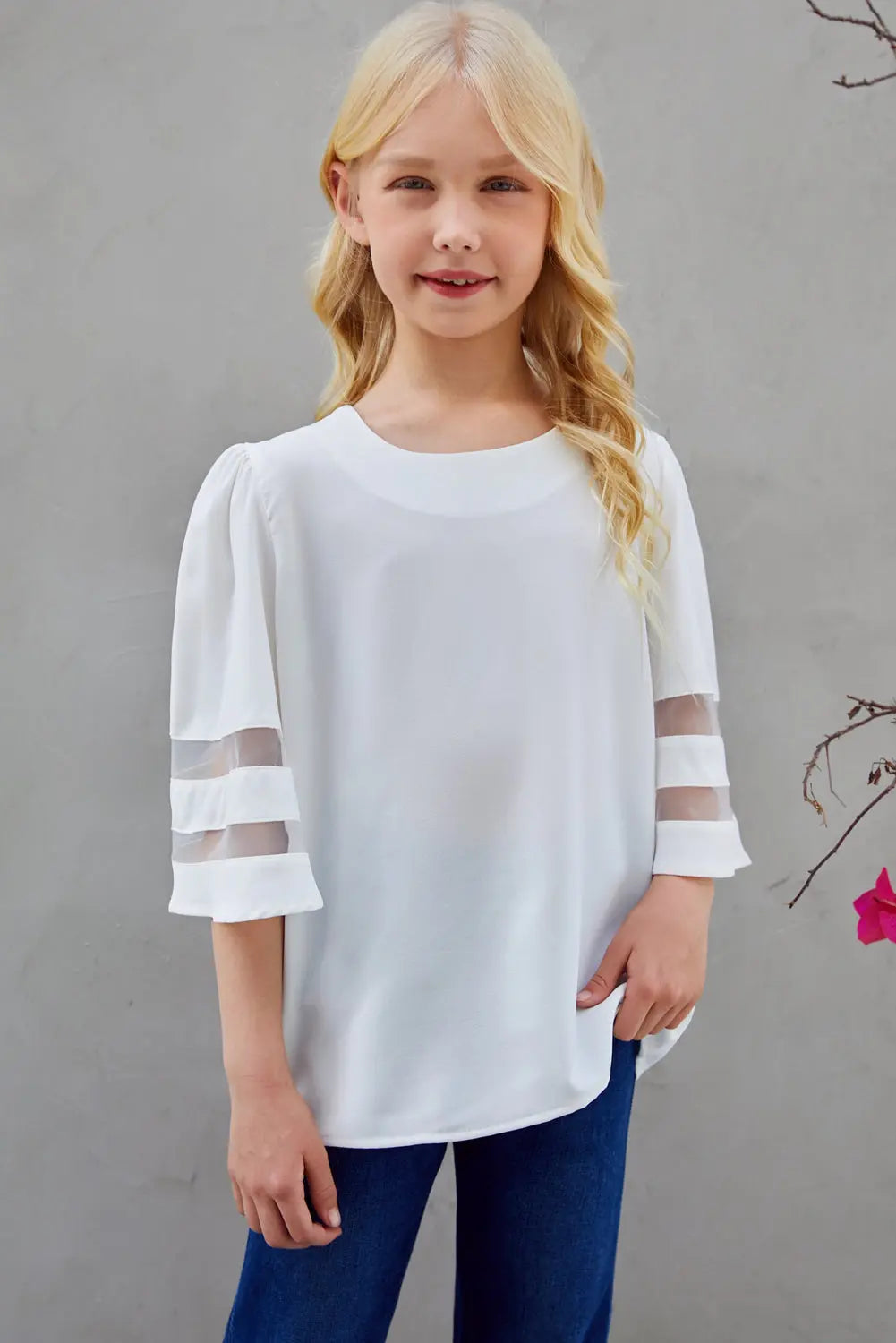 Girls Sheer Striped Flare Sleeve Tee Shirt Trendsi