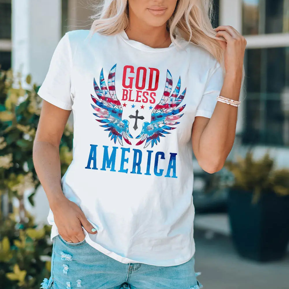 GOD BLESS AMERICA Cuffed Tee Shirt Trendsi
