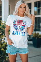 GOD BLESS AMERICA Cuffed Tee Shirt Trendsi