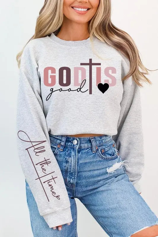 God Is Good Christian Graphic Fleece Sweatshirts Color Bear