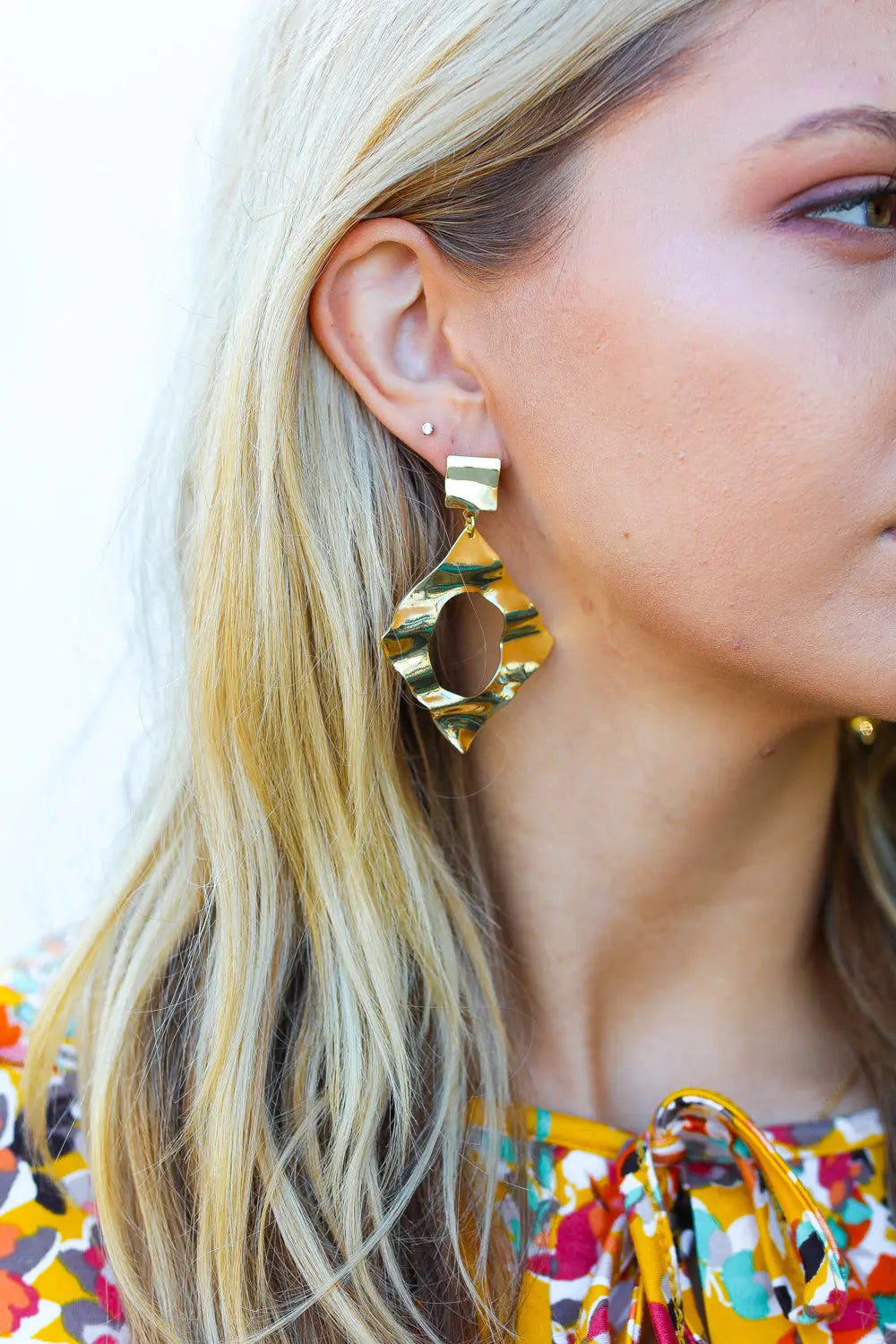 Gold Crushed Textured Geometric Cut-Out Earrings Influence