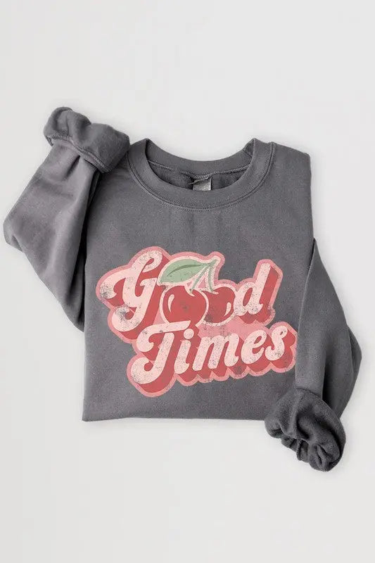 Good Times Cherry Fruit Graphic Fleece Sweatshirts Color Bear