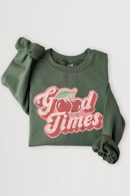 Good Times Cherry Fruit Graphic Fleece Sweatshirts Color Bear