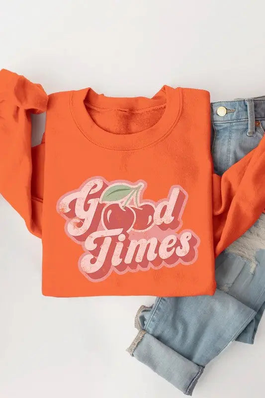 Good Times Cherry Fruit Graphic Fleece Sweatshirts Color Bear