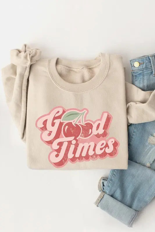 Good Times Cherry Fruit Graphic Fleece Sweatshirts Color Bear