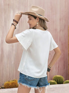 Graphic V-Neck Flutter Sleeve T-Shirt Trendsi