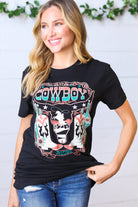 Black Cotton COWBOY Longhorn Graphic Tee BOU TEE QUE