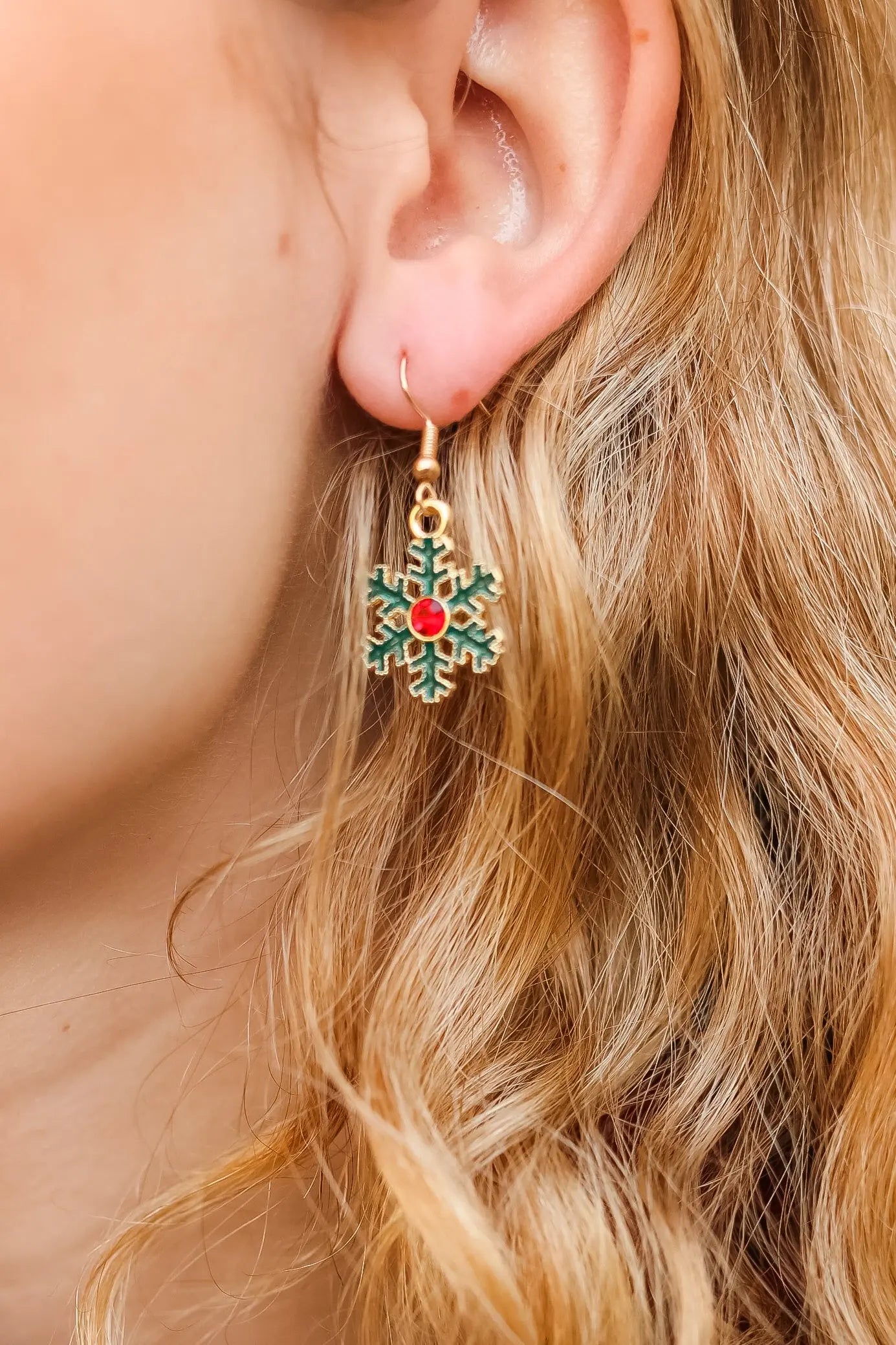 Green Snowflake Metal Dangle Earrings ICON