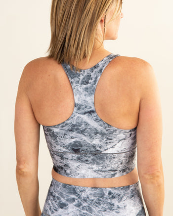 Grey Marble Longline Sports Bra Colorado Threads Clothing