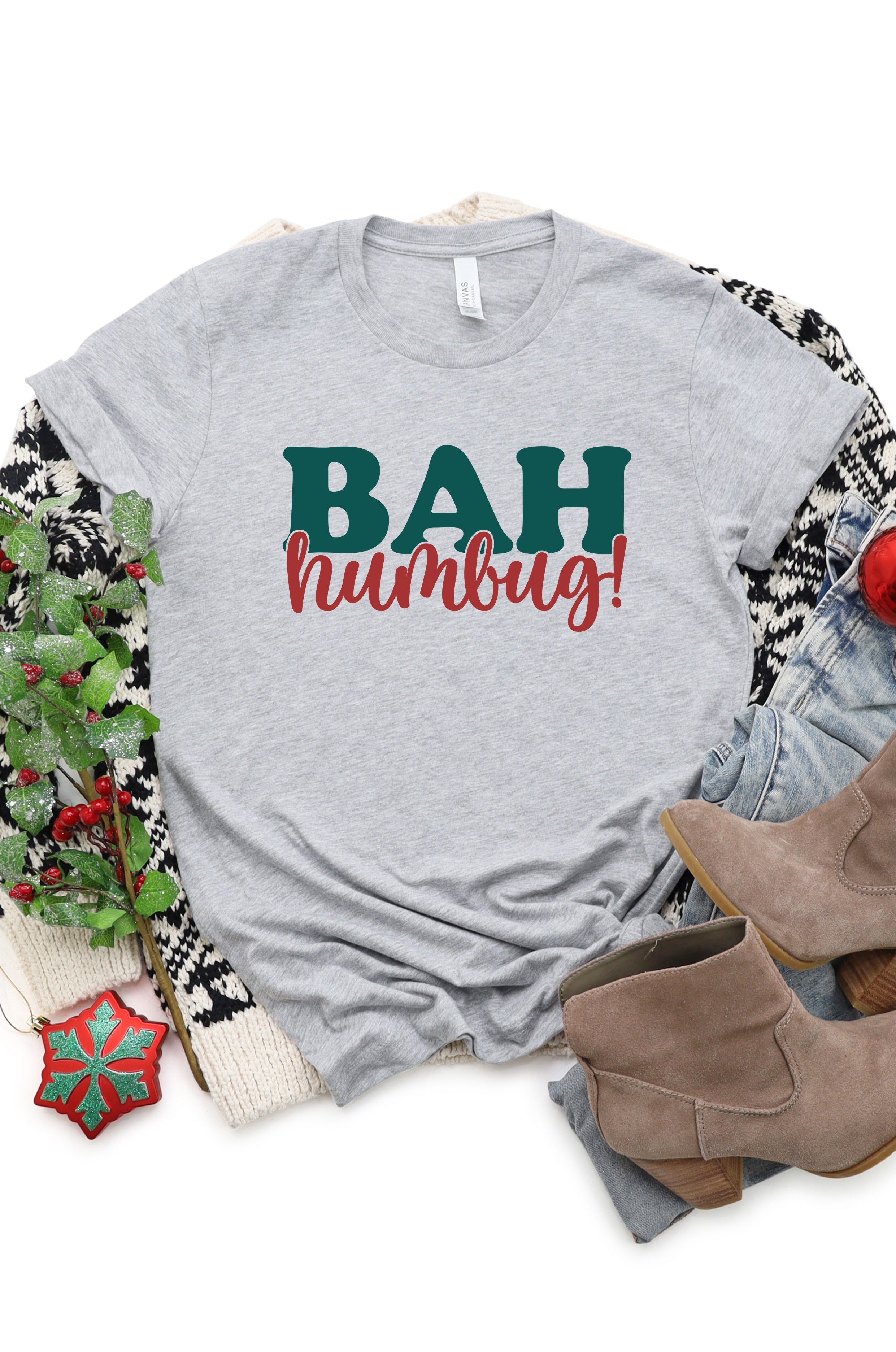 Bah Humbug Red And Green | Short Sleeve Crew Neck Olive and Ivory Retail