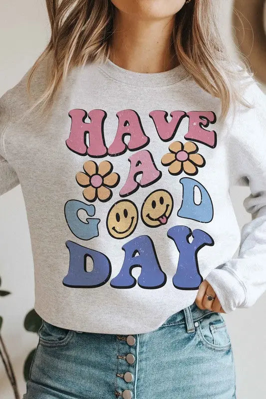 HAVE A GOOD DAY DAISY HAPPY FACES Graphic Crewneck BLUME AND CO.