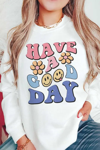 HAVE A GOOD DAY DAISY HAPPY FACES Graphic Crewneck BLUME AND CO.