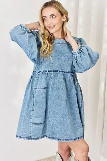 HEYSON Full Size Oversized Denim Babydoll Dress Trendsi