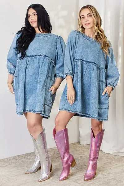 HEYSON Full Size Oversized Denim Babydoll Dress Trendsi