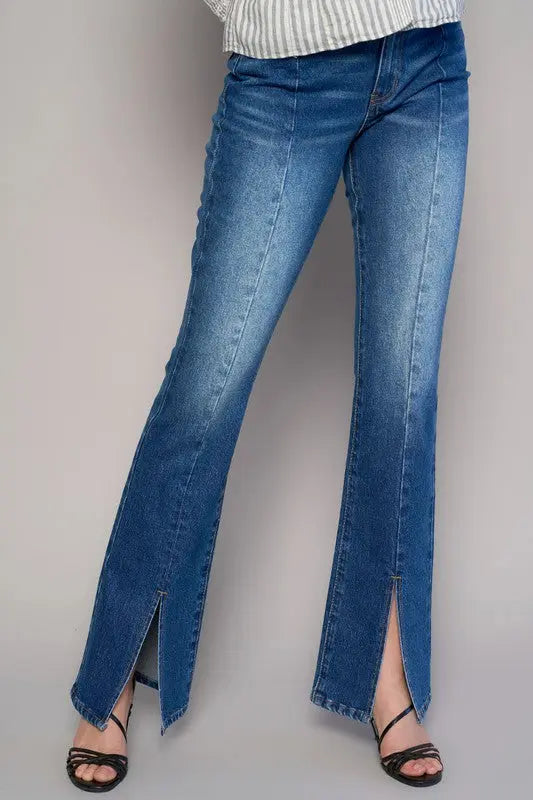 HIGH RISE FRONT SLIT SLIM BOOT JEANS Denim Lab USA