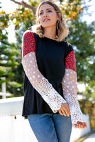 Leopard Color Block Lace Sleeve Knit Top Haptics