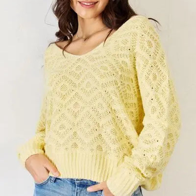 HYFVE V-Neck Patterned Long Sleeve Sweater Trendsi
