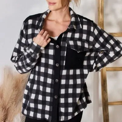 Hailey & Co Full Size Plaid Button Up Jacket Trendsi