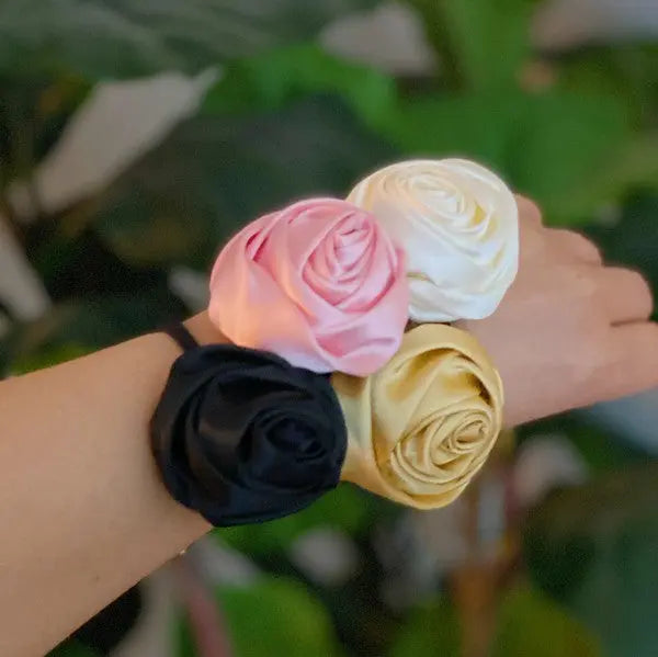 Hand Picked Satin Rose Hair Tie Set of 4 Ellison and Young