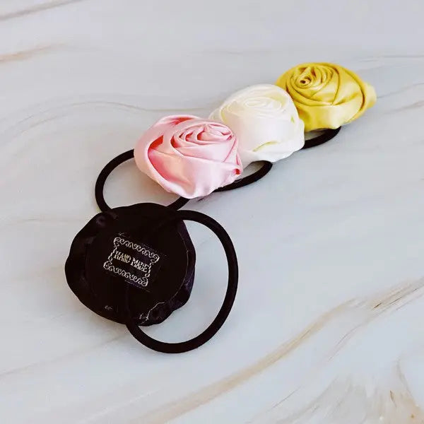 Hand Picked Satin Rose Hair Tie Set of 4 Ellison and Young