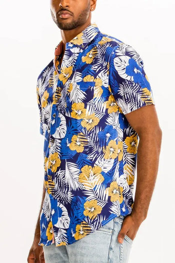 Hawaiian Print Button Down Shirt WEIV