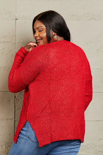 Heimish By The Fire Full Size Draped Detail Knit Sweater Trendsi