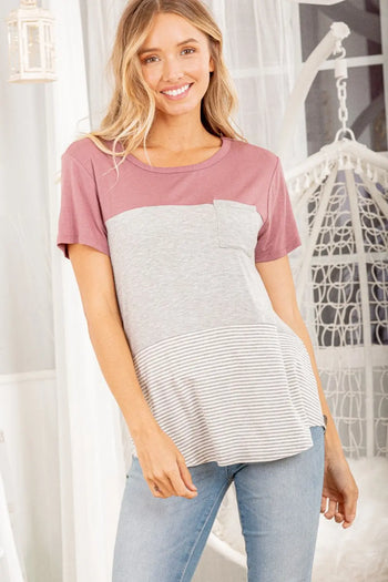 Heimish Color Block Striped Round Neck Short Sleeve T-Shirt Trendsi